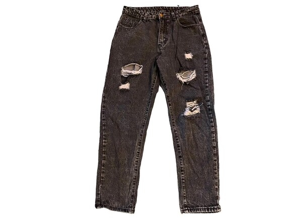 Shein Denim - Shein size L 8/10 EU 40 Black Denim Distressed Straight Leg 32" X 28" Mom Jeans
